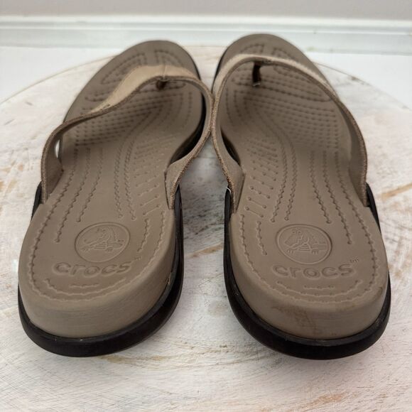 Crocs Women's Capri IV Sandal Mushroom/Espresso Brown Thong Size 9 - Picture 4 of 7